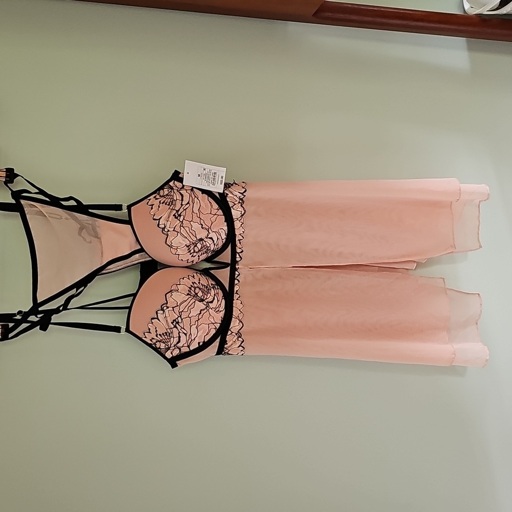 **NWT** Auden Pink and Black Push Up Babydoll 2-Piece Nightie Lingerie, Medium